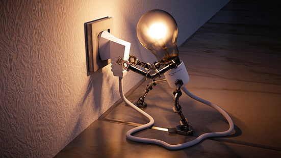 свет, освещение, лампочка, лампа, лампа, лампа накаливания, электрический провод, робот, отключить, смешно, умно, умная система освещения, умная лампочка, энергосбережение, энергосбережение, энергия, HD обои HD wallpaper