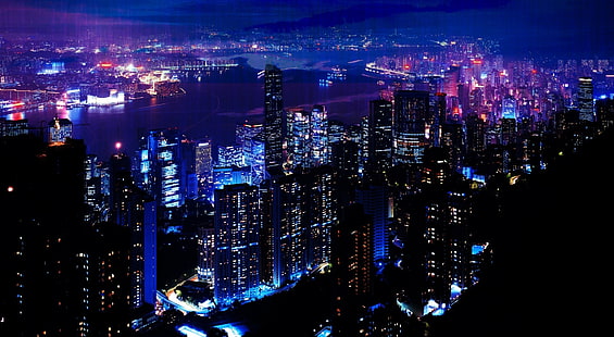 المدينة الليلية ، المباني الشاهقة ، المدينة ، العمارة، خلفية HD HD wallpaper
