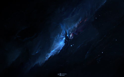 Klyck Nebula Remastered HD Wallpaper, galaxy wallpaper, Space, Nebula, Blue, Dark, Artwork, Cosmos, klyck, HD wallpaper HD wallpaper