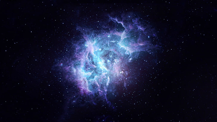 fioletowa i niebieska galaktyka, abstrakcja, mgławica, sztuka kosmiczna, sztuka cyfrowa, wszechświat, Tapety HD