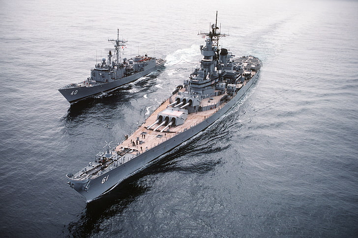 two gray war ships, warship, vehicle, ship, military, HD wallpaper
