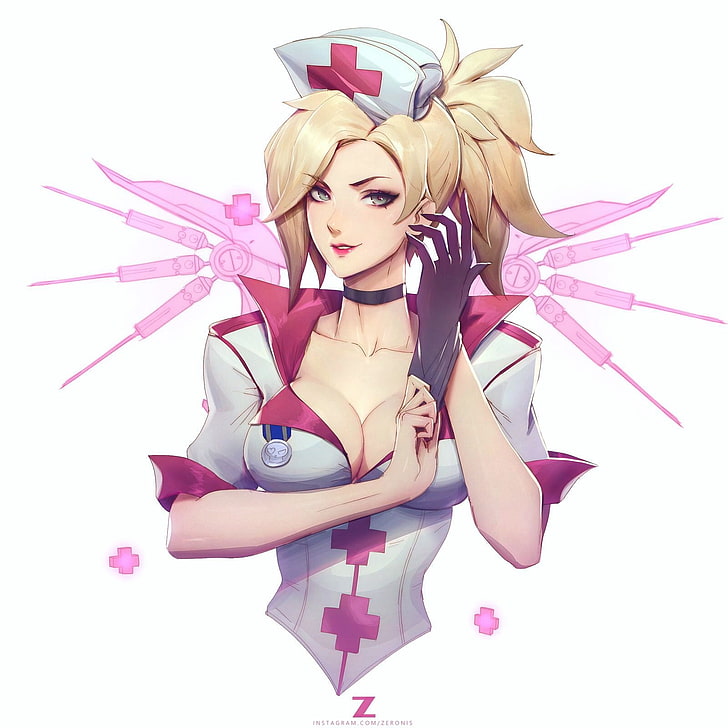 yellow haired female anime character illustration, Zeronis, Overwatch, Blizzard Entertainment, Mercy (Overwatch), HD wallpaper