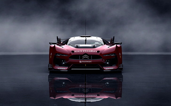 Citroen GT Race Car, червен Citroen спортен автомобил, игри, Gran Turismo, видео игра, суперавтомобил, gran turismo 5, citroen gt, HD тапет