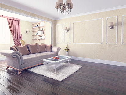 白い木製フレーム、部屋、家具、インテリア、デザイン、スタイリッシュな長方形のガラストップコーヒーテーブル、 HDデスクトップの壁紙 HD wallpaper