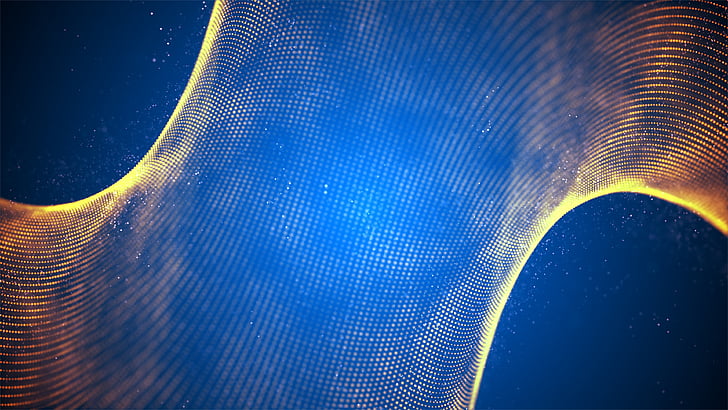 Partikel, Modern, Kuning, latar belakang Biru, 4K, Wallpaper HD