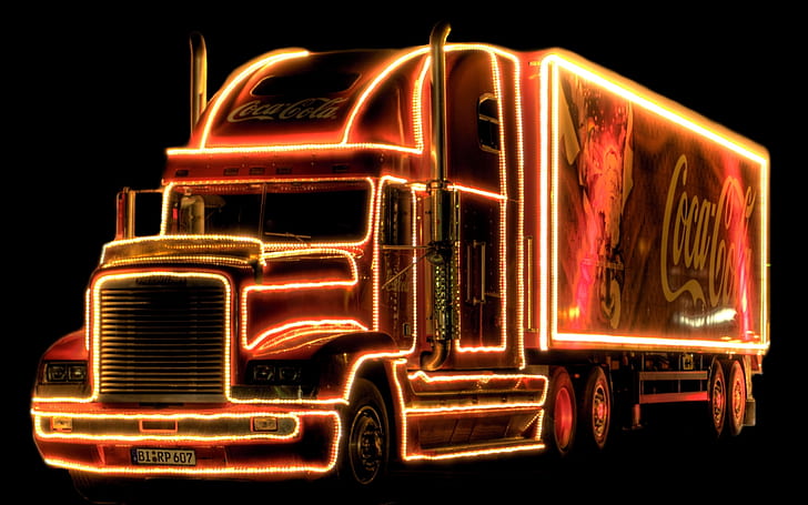 осветен кокс камион в тъмното красива Коледа кока кола кола камион осветено ремарке xmas HD, абстрактно, красиво, Коледа, камион, коледа, кока кола, ремарке, кока, осветено, осветено, кокс камион, HD тапет