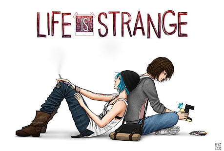 Life with Strangeテキストオーバーレイ、Life Is Strange、Max Caulfield、Chloe Priceの女性のブルージーンズイラスト、 HDデスクトップの壁紙 HD wallpaper