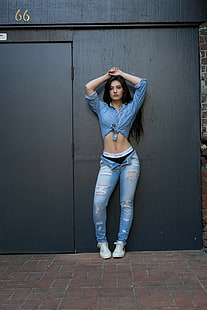 Natalie Gibson, model, wanita, Calvin Klein, celana jeans robek, Wallpaper HD HD wallpaper