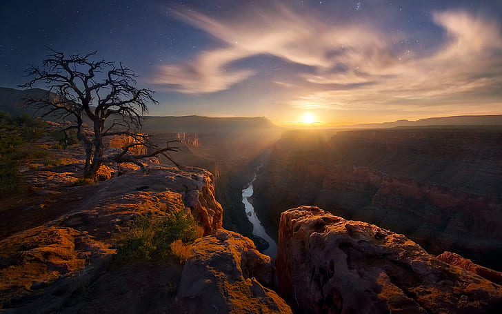 グランドキャニオン国立公園とアリゾナ州宇佐サンセット太陽の最後の光線風景写真マーク・アダマスHd壁紙1920×1200、 HDデスクトップの壁紙