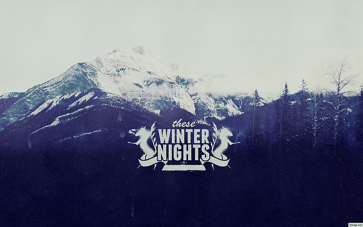 queste notti invernali, inverno, montagna, tipografia, arte digitale, Sfondo HD