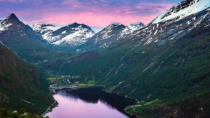 sky, Norway, fjord, river, 4k, 5k, mountains, HD wallpaper
