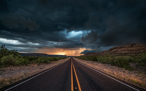Stati Uniti, Texas, strada, asfalto, sera, nuvole, tempesta, Stati Uniti, Texas, strada, asfalto, sera, nuvole, tempesta, Sfondo HD HD wallpaper