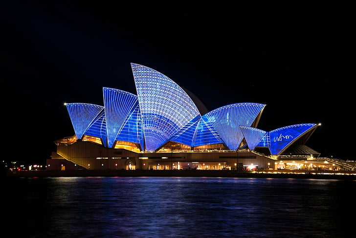 Man Made, Sydney Opera House, Architecture, Australia, Blue, Light, Night, Sydney, HD wallpaper
