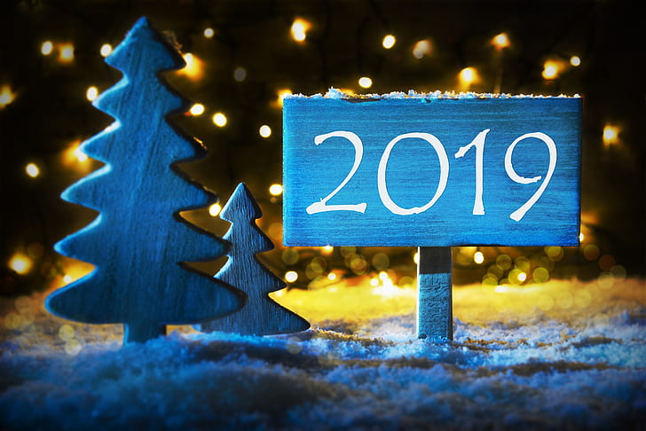 2019 (год), цифры, огни, знак, Рождество, Новый год, HD обои
