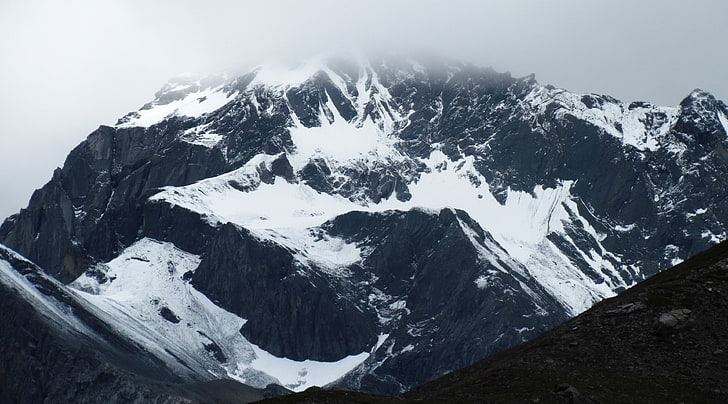 Kailash Mansarovar OM, montaña negra cubierta de nieve, Naturaleza, Montañas, Fondo de pantalla HD