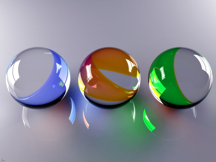 three assorted-color marble toys, Balls, Glass Beads, Glassy, HD wallpaper
