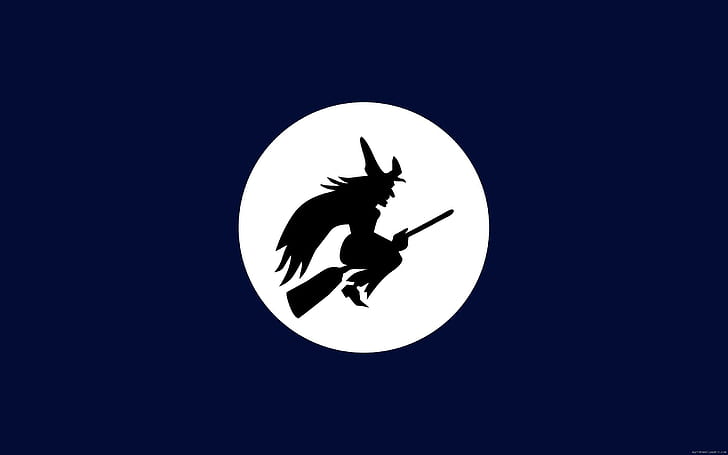 Witch shadow on the moon, witch riding a broom silhouettes graphics, witch, halloween, broom, moon, night, HD wallpaper