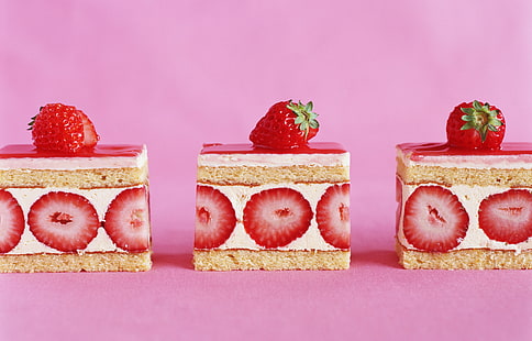 nourriture, fraises, gâteau, dessert, rose, Fond d'écran HD HD wallpaper