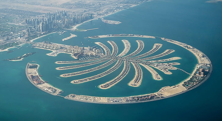 panorama, Dubaj, Zjednoczone Emiraty Arabskie, Palm Jumeirah, Jumeirah Palm, Tapety HD
