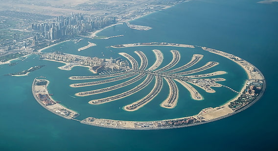 панорама, Дубай, ОАЭ, Пальма Джумейра, Пальма Джумейра, HD обои HD wallpaper