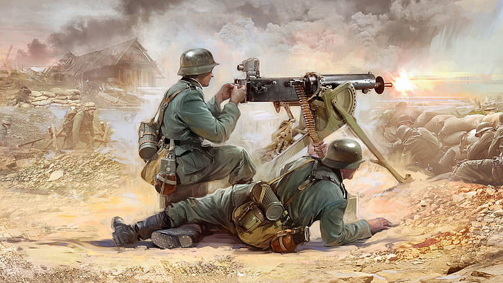 Jerman, Wehrmacht, Ivan Hurenko, infanteri Jerman, MG-08, para kru, Wallpaper HD