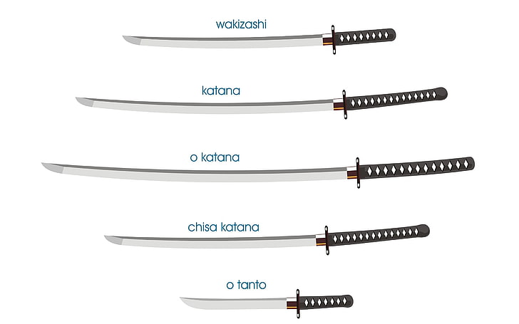wakizashi, katana, o katana, chisa katana und o tanto kunstwerk, graues stahl katana mit schwarzen griffen, anime, schwert, katana, digitale kunst, wakizashi, HD-Hintergrundbild