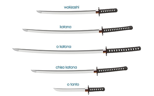 wakizashi, katana, o katana, chisa katana, and o tanto artwork, grey steel katana with black handle, อะนิเมะ, ดาบ, คาทานา, ศิลปะดิจิตอล, วากิซาชิ, วอลล์เปเปอร์ HD HD wallpaper