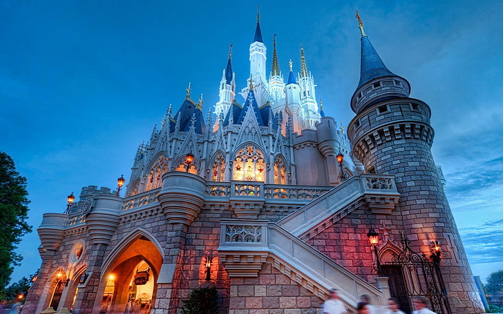 Castelo da Disney durante o amanhecer, castelo, Disneyland, HD papel de parede