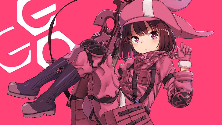 arma, Sword Art Online, militar, Gun Gale Online, fundo simples, garotas de anime, HD papel de parede