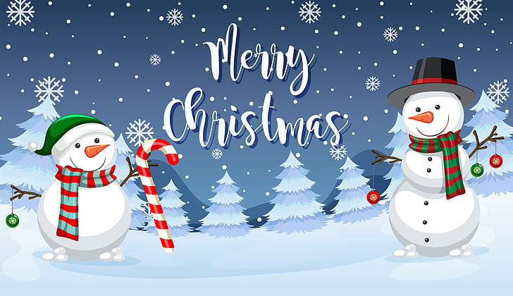 zima, śnieg, płatki śniegu, Nowy Rok, Boże Narodzenie, bałwan, szczęśliwy, Wesołych Świąt, Boże Narodzenie, dekoracja, Tapety HD