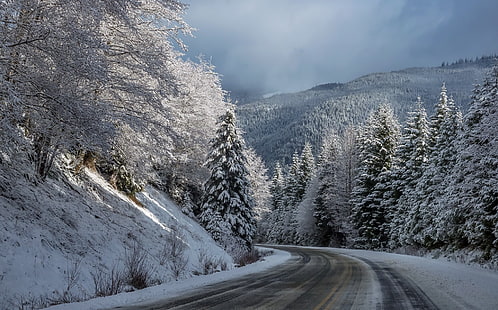 snow, winter, road, HD wallpaper HD wallpaper