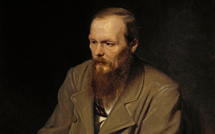 men's brown coat illustration, oil, portrait, painting, Dostoevsky, HD wallpaper