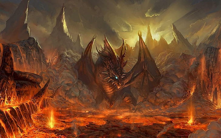 地獄へようこそ、ドラゴン、溶岩、地獄、火、3D、抽象、 HDデスクトップの壁紙