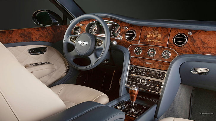 Volante de coche negro y gris, Bentley Mulsanne, interior del coche, coche, vehículo, Bentley, Fondo de pantalla HD