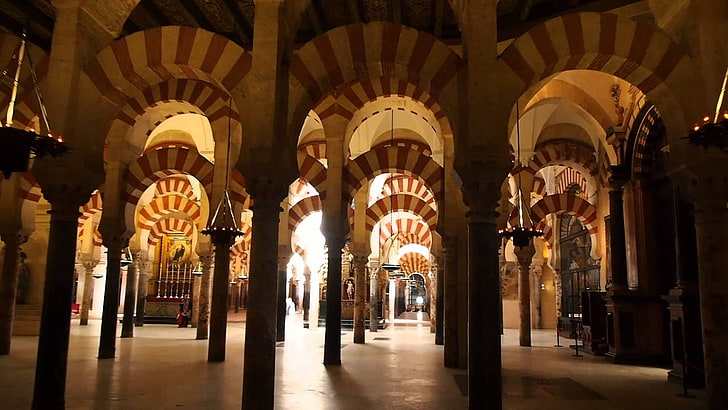 arcos, columnas, cordoba, interior, mezquita, HD wallpaper