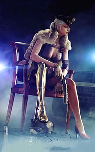 의자 디지털 벽지, 크로스 파이어, PC 게임, 여성, 총을 가진 여자에 앉아 권총을 들고 여자, HD 배경 화면 HD wallpaper