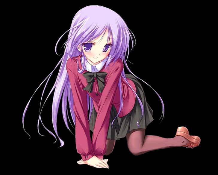 紫髪の女性アニメキャラクターの壁紙 女の子 かわいい 笑顔 ポーズ 背景 Hdデスクトップの壁紙 Wallpaperbetter