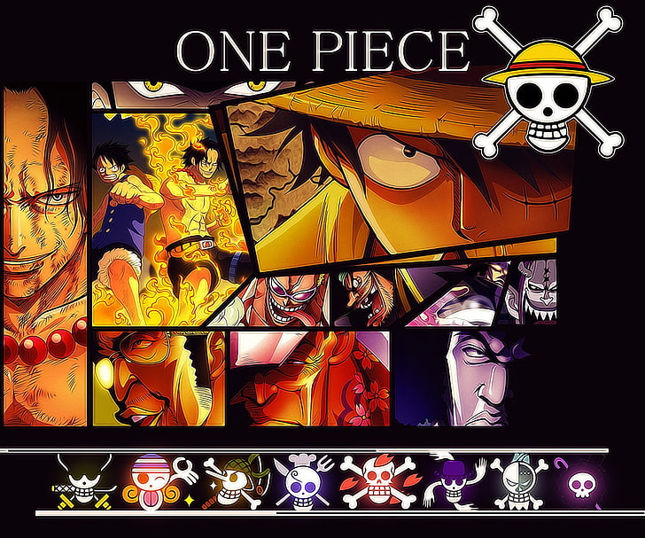 Anime, One Piece, Bartholomew Kuma, Donquixote Doflamingo, Gekko Moriah, Marshall D. Teach, Monkey D. Luffy, Portgas D. Ace, HD wallpaper