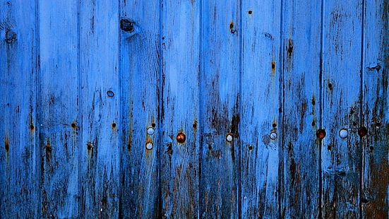 металл, ржавчина, синий, доски, дерево, деревянная поверхность, нить, текстура, минимализм, HD обои HD wallpaper