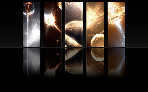 5-panel digital wallpaper of planets, space, HD wallpaper HD wallpaper