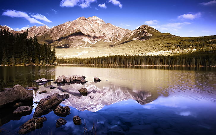 Reflective Mountains, mountains, reflective, nature and landscape, HD wallpaper