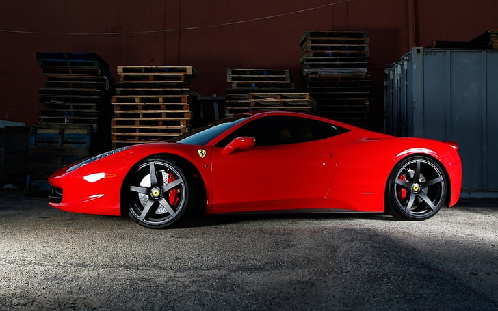 Ferrari, 458 italia, Kırmızı, İtalya, Profil, Renkli, Siyah diskler, HD masaüstü duvar kağıdı