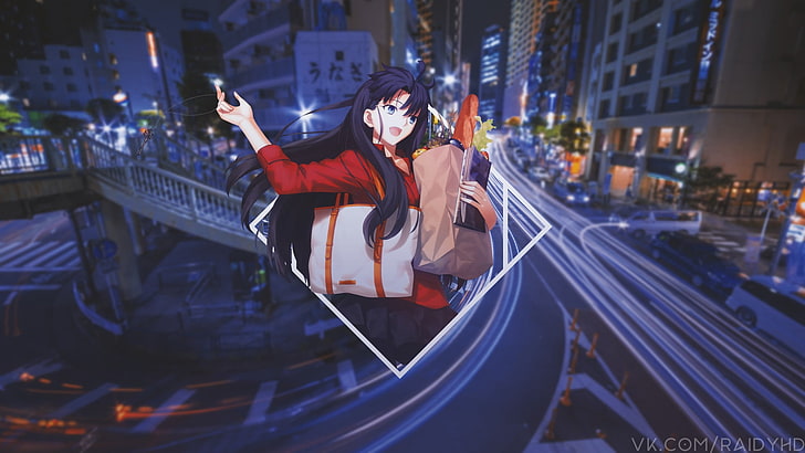 chicas anime, picture-in-picture, anime, Fate Series, Fate / Stay Night: Unlimited Blade Works, Tohsaka Rin, Fate / Stay Night, Fondo de pantalla HD