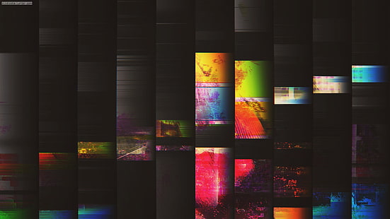 カラフルな壁紙、グリッチアート、抽象、線、LSD、暗い、黒、 HDデスクトップの壁紙 HD wallpaper
