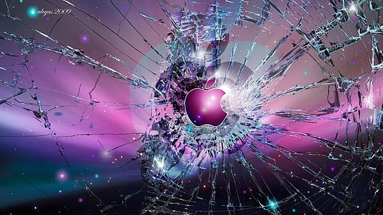 Apple-Logo, Apfel, Flieder, Stern, Logo, Risse, HD-Hintergrundbild HD wallpaper