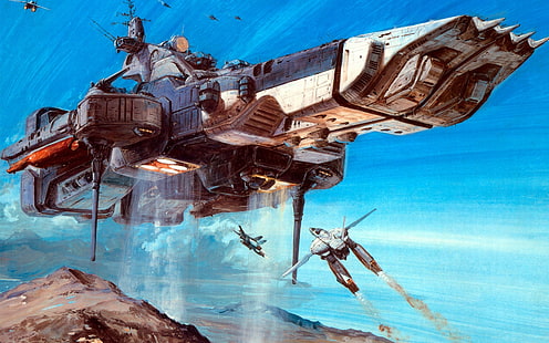 ilustracja statku kosmicznego, anime, Robotech, SDF Macross, Macross, Tapety HD HD wallpaper