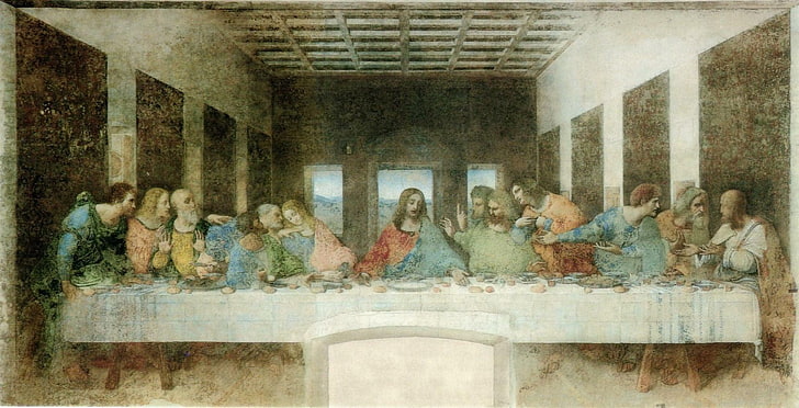 Lukisan Perjamuan Terakhir, Leonardo da Vinci, Perjamuan Terakhir, lukisan, Yesus Kristus, seni klasik, Wallpaper HD