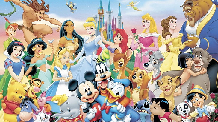 Disney, Beast (Beauty and the Beast), Cartoon, Collage, Donald Duck, Goofy, Lady And The Tramp, Mickey Mouse, Snow White, Tarzan, วอลล์เปเปอร์ HD