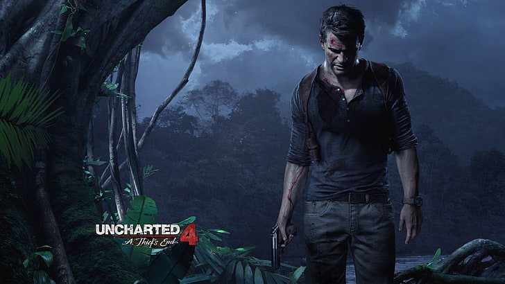 Uncharted 4 A The Thief's End цифровые обои, Uncharted 4: A Thief's End, PlayStation 4, Натан Дрейк, пистолет, ремень, HD обои