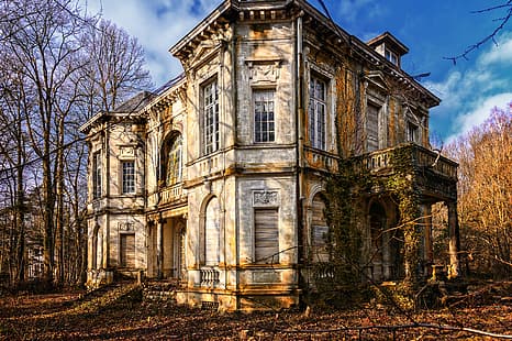 Wald, Schloss, Villa, altes, verlassenes, altes Haus, HD-Hintergrundbild HD wallpaper